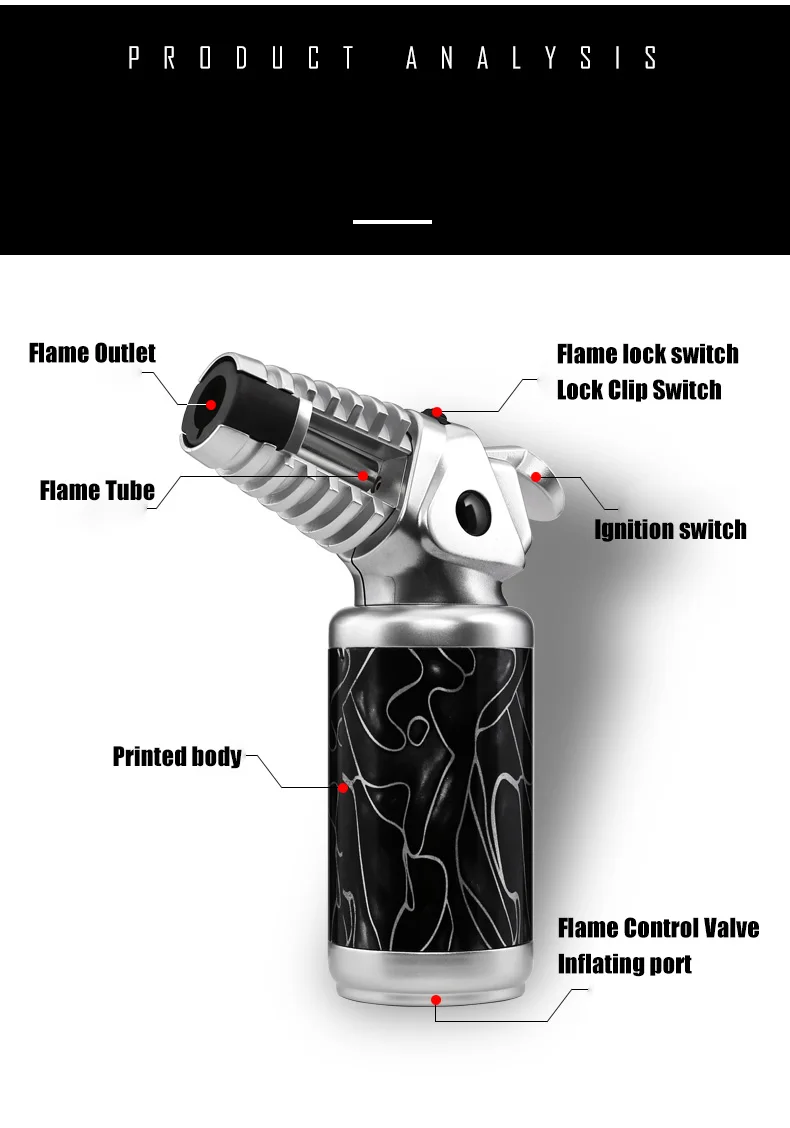 JOBON Strong Flame Gun Lighter Sustainable Flame Ignition  Flame Adjustable Cigar Camping Tool