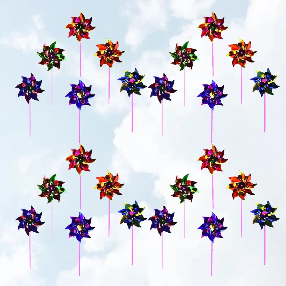 

100 шт. разноцветных пластиковых ветряных мельниц с деревянной ручкой, украшение для вечеринок, сада, улицы, подарок для детей, ветряные вертушки для праздников