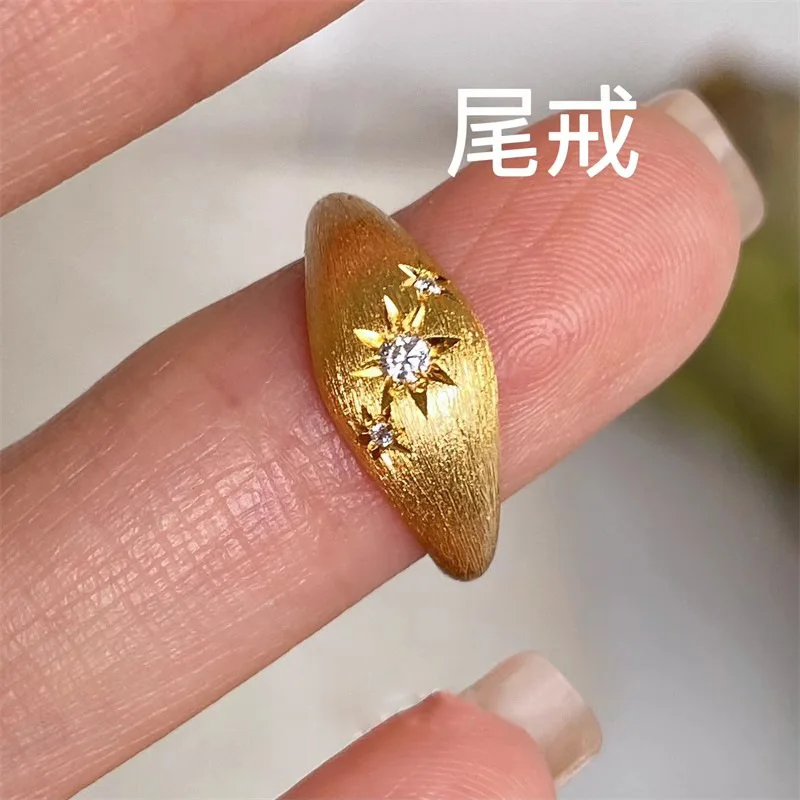 Retro High End 925 Sterling Silver Diamond Hexagram Ring Brushed Women Tail Ring