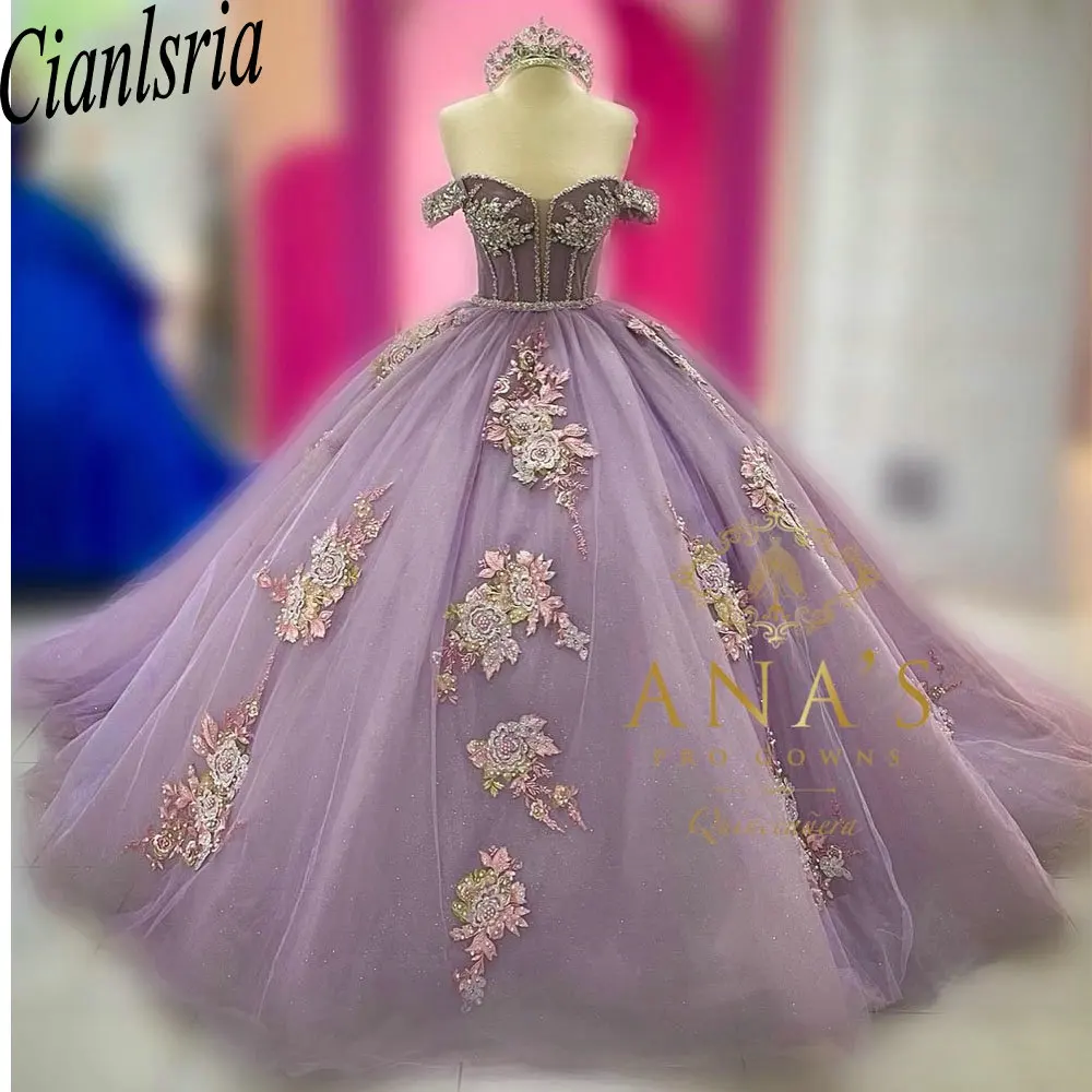 Бальное платье с жемчугом и кристаллами, платья для Quinceanera, с открытыми плечами, кружевной корсет с аппликацией, милый корсет 16, платье для 15 лет