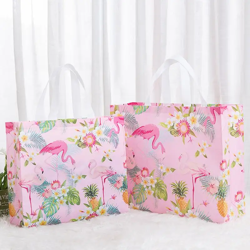 Fashion Pink Flamingo Printed Shopping Bag Non-Woven Fabric Eco Shopping Pouch Reusable Tote Handbag Travel Grocery Folding Bags