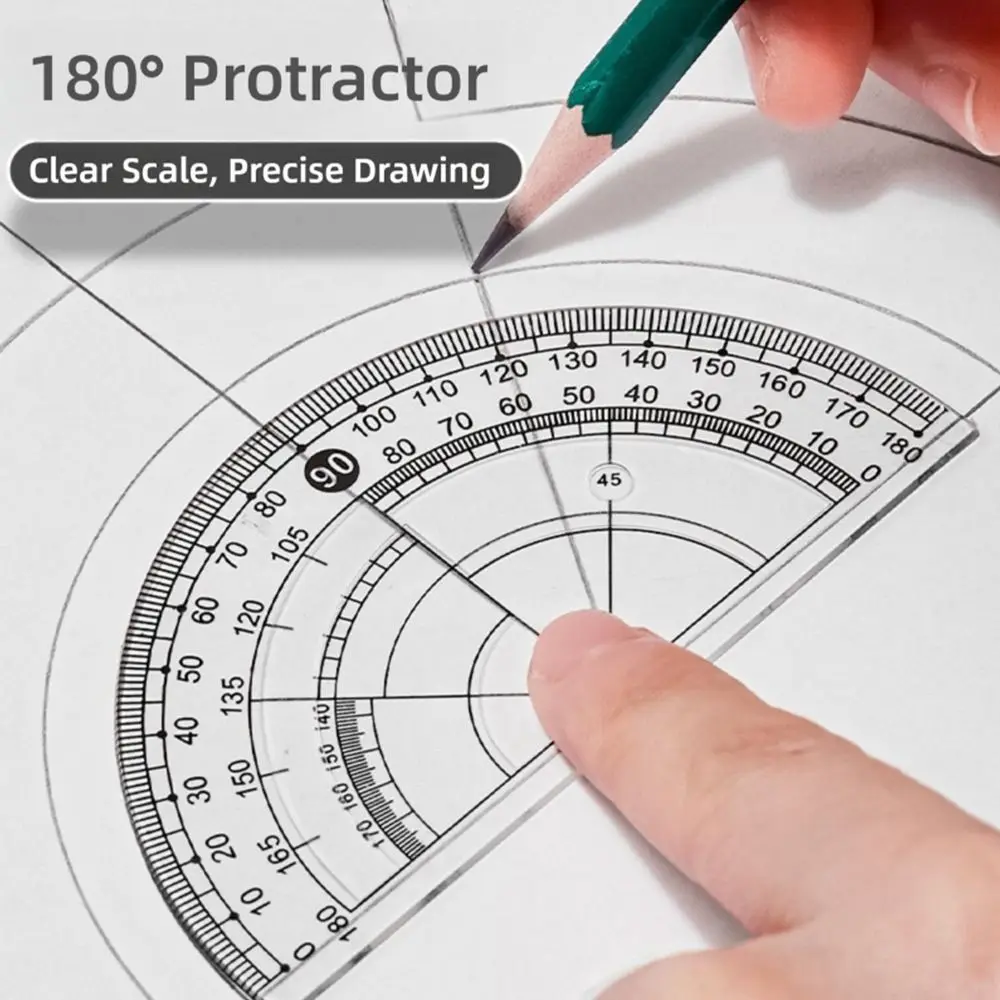 8PCS/Set Plastic Ruler Compasses Set Eraser Straight Ruler Measuring Ruler Set Square Transparent Protractor School Office