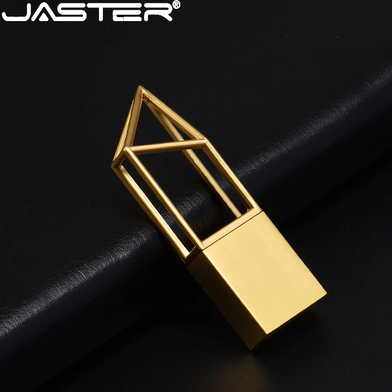 Imagem -06 - Jaster-hollow Metal Usb Flash Drive Ouro e Prata Pen Drive Chaveiro Memory Stick Requintado Moda Presente 128gb 64gb 10 Pcs por Lote