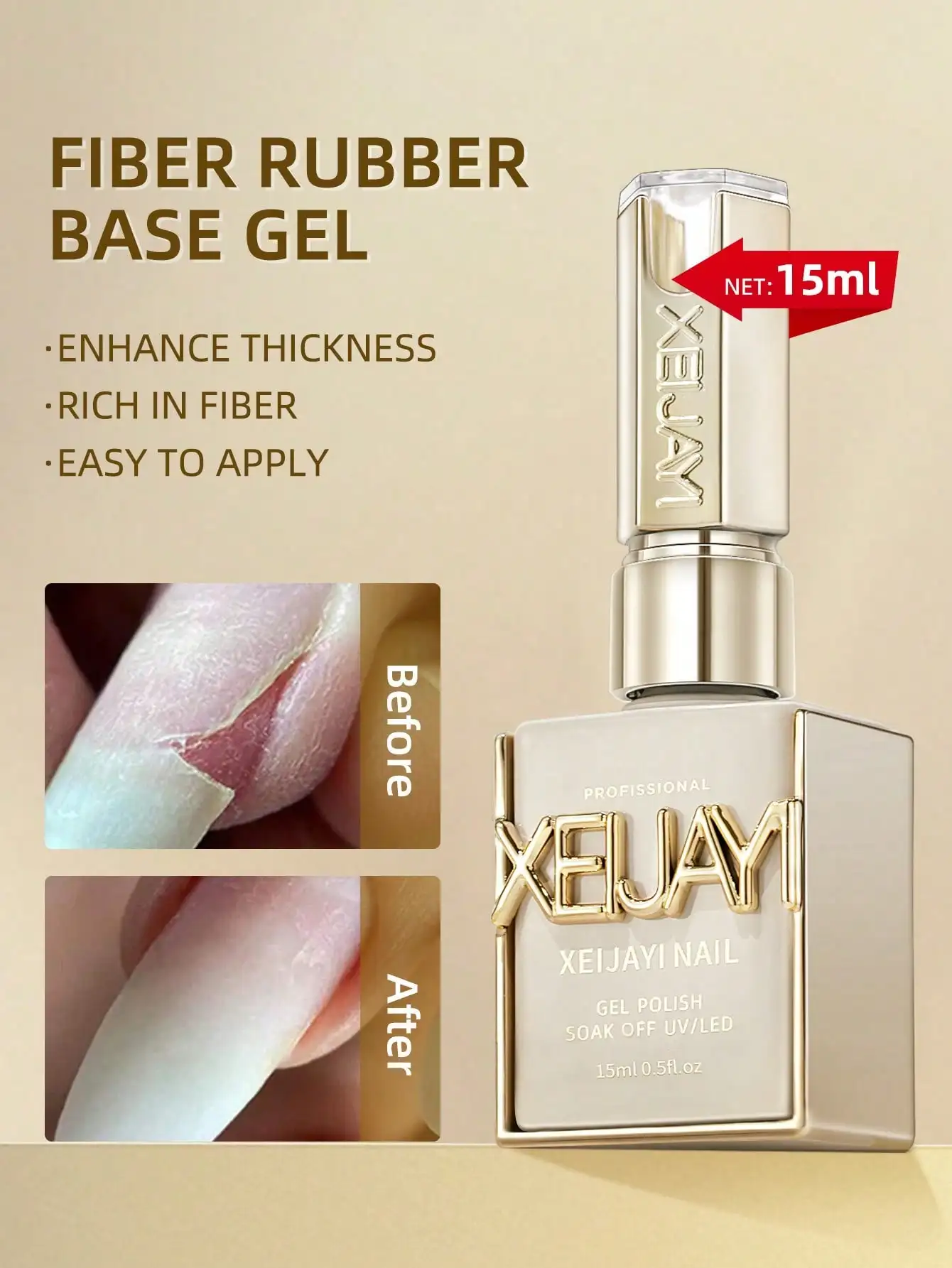 XEIJAYI 2pcs 15ml Fiber Rubber Base Gel Nail Polish Starter Pure Soak Off No Wipe Nail Gel Polish Suitable For Home Manicure DIY