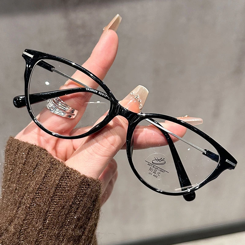 Transparente Katzenaugen-Computerbrille Metallrahmen Damen Herren Anti-Blaulicht Ovale Brillen Blaulichtfilter Optische Brillen