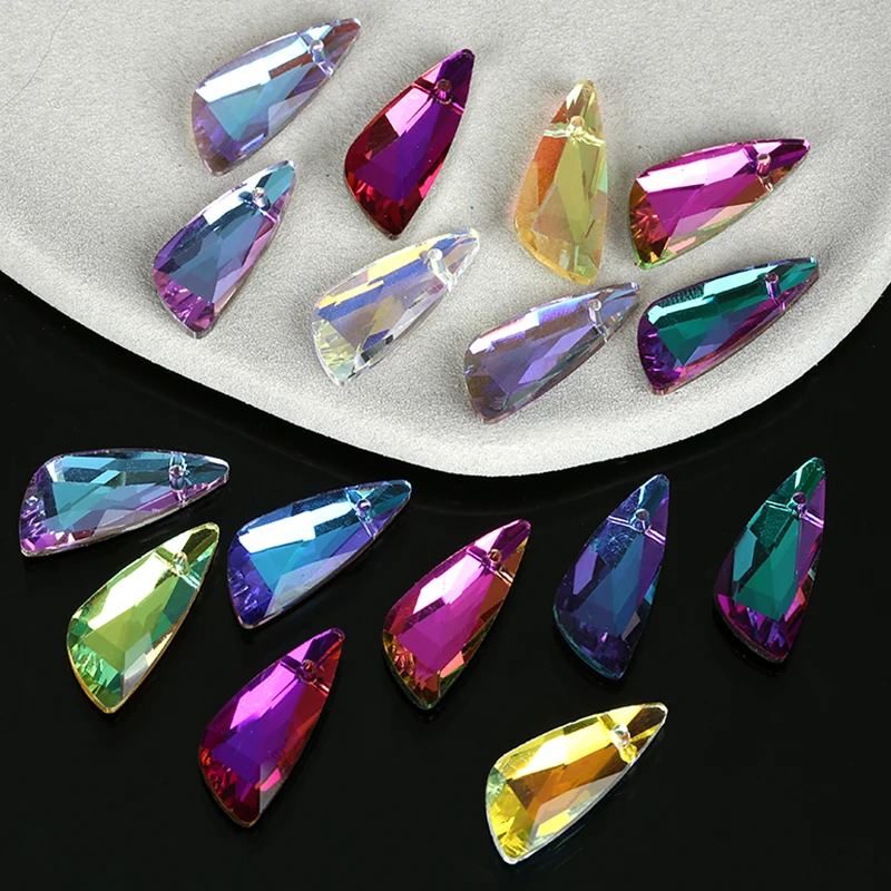 12PCS 10x23mm Crystal Pendant Beads Wings Shaped Multicolor Glass Beads for Jewelry Making Necklace Earrings Bracelet DIY Beads