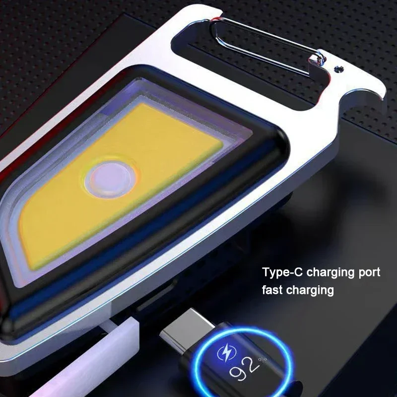 Lampe de travail porte-clés COB avec ouvre-bouteille, support, petite lampe de poche 4 Modes pour Camping randonnée en plein air