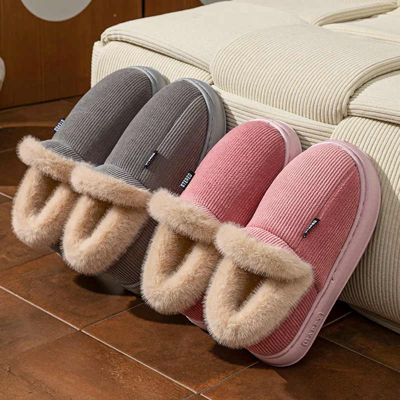 

Новая мода в лаконичном стиле для пар, зимние теплые пушистые тапочки, мягкие нескользящие шлепанцы для мужчин и женщин, домашняя домашняя хлопковая обувь