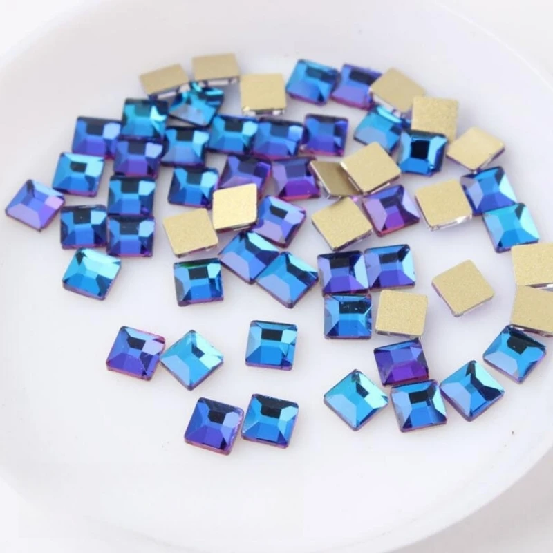 3mm/4mm Square Shape Boutique Flat bottom nail art rhinestones Glass crystal 3D nail decoration Multiple shapes wholesale