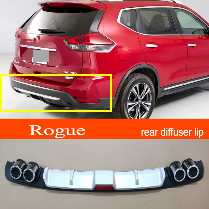 Rogue ABS Plastic Silver / Black Car Rear Bumper Rear Diffuser Spoiler Lip for NISSAN Rogue 2011 2012 2013 2014 2015 2016 2017