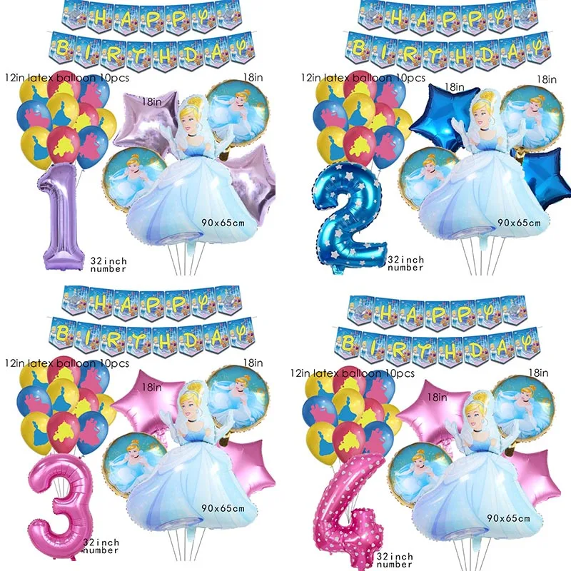 

1set Princess Cinderella Theme Birthday Party Decoration Girl Happy Photo Background Flag Balloon Cake Toppery Baby Shower Decor