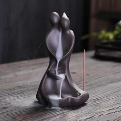 Y Love Each Other Backflow Incense Burner Purple Sand Incense Waterfall Cone Censers Ceramic Incense Holder Home Decor Ornaments