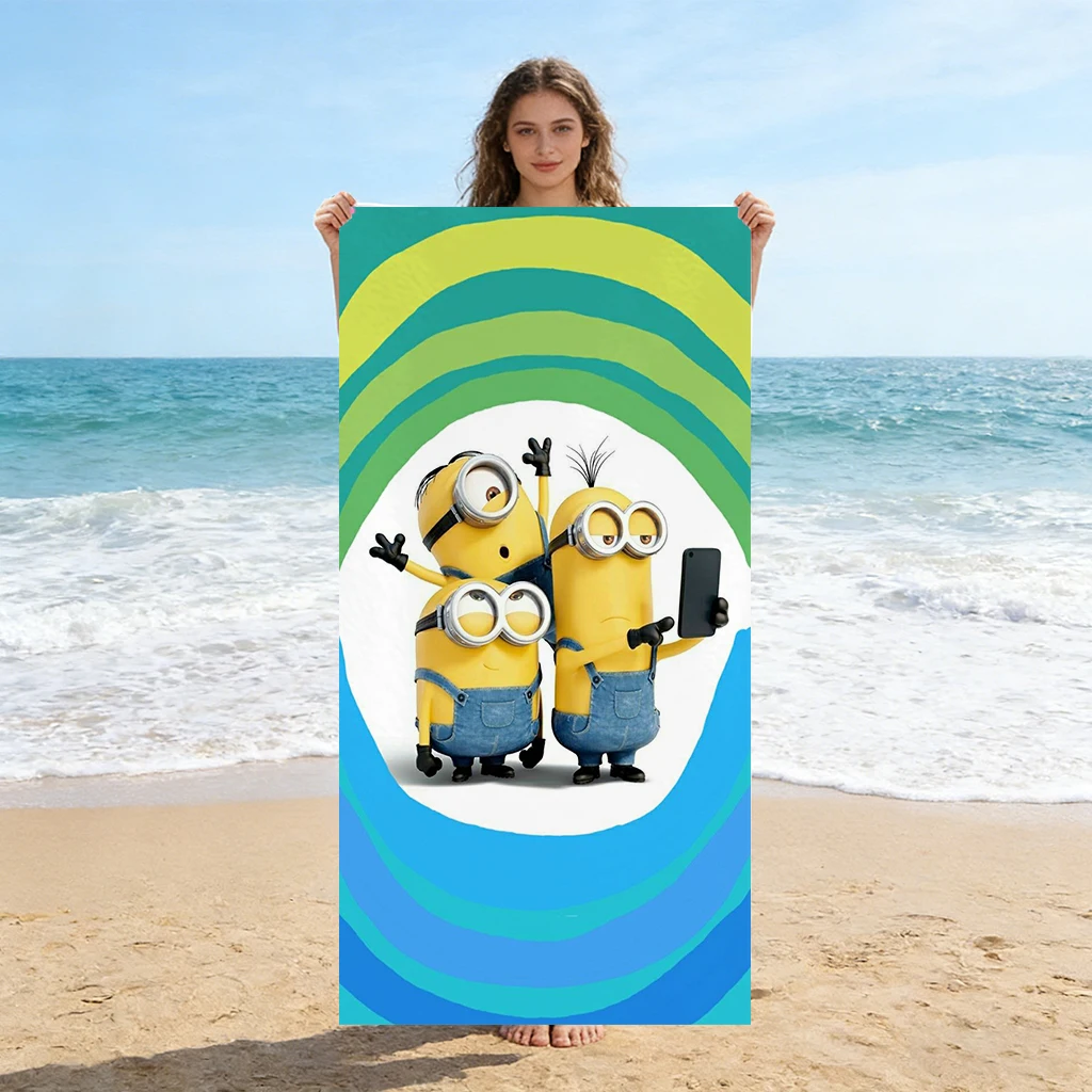 1 Stück großes, niedliches Minions-Strandtuch mit großen Augen, extra groß, weich, super saugfähig, geeignet für Urlaub am Meer und am Pool, Geschenk für Familien