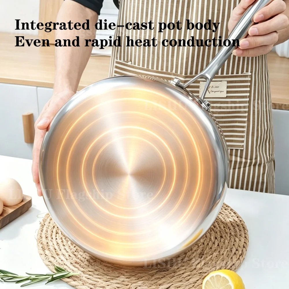 304 Stainless Steel Frying Pan Non-stick Wok Household 0 Coating 22/24/26/28cm Induction Egg steak Skillet Kitchen Cookware