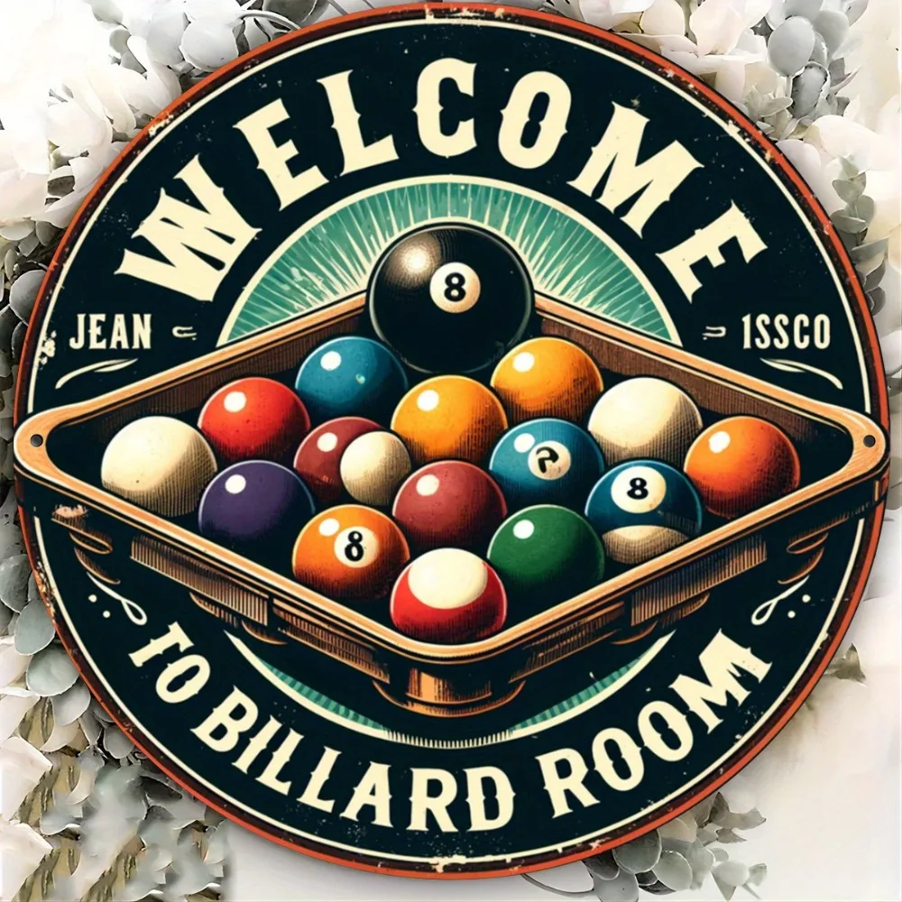 Vintage Round Aluminum Billiard Sign - 8