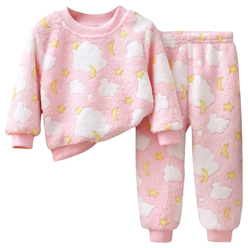 

Winter Baby Girls Boys Homewear Sets Autumn Flannel Fleece Clothes Kids Cartoon Flower Sleepwear Children Pajamas 1-8Years