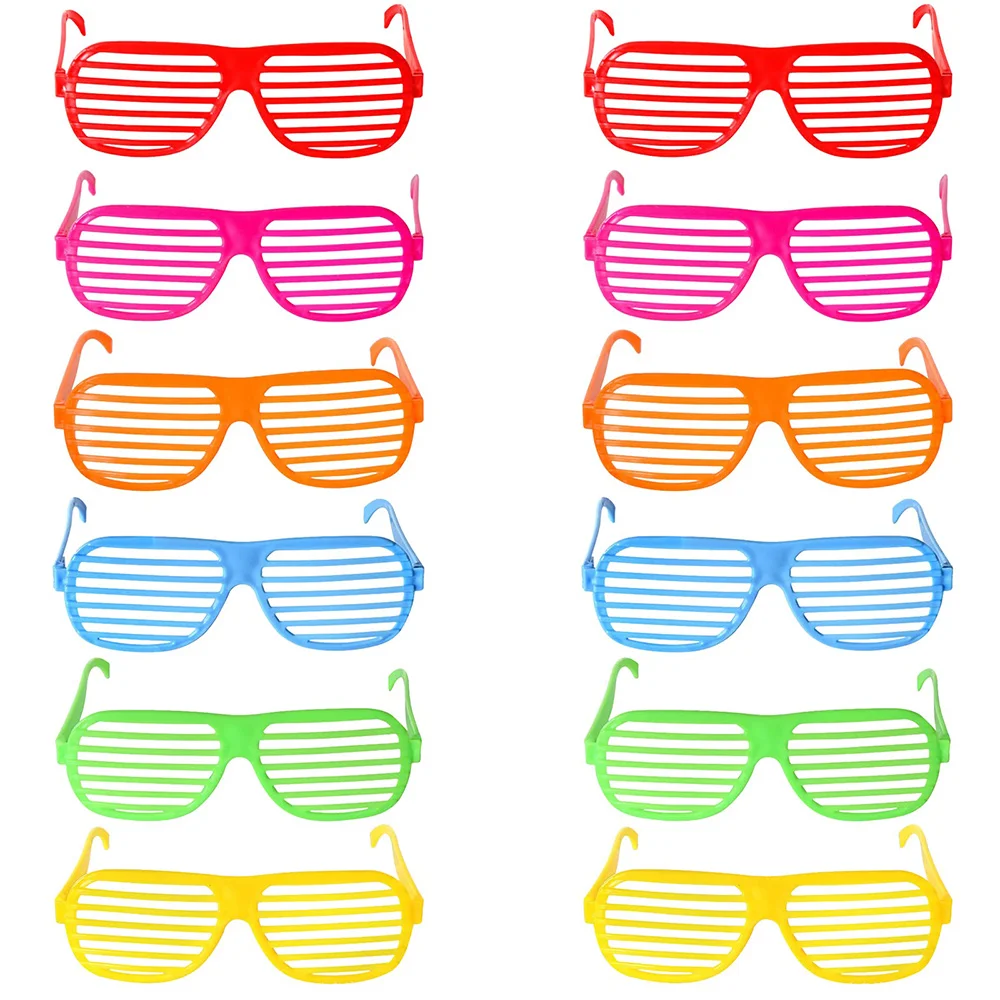 12Pcs/Set Plastic Shutters Glasses Neon Color Eyewear 80s 90s  Party Birthday Decoration Man Women Kid Accessories 6 Colors