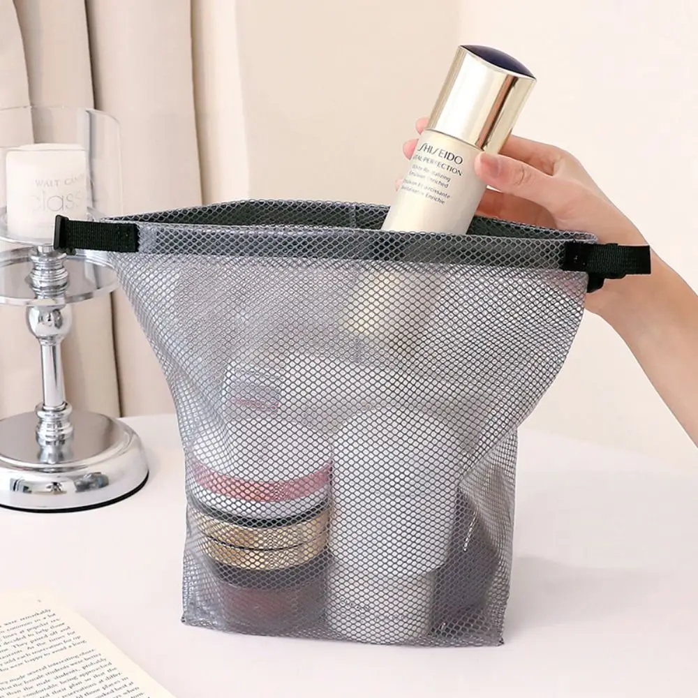 Simple Mesh Cosmetic Container Lightweight Handle Travel Toiletry Bag Large Capacity Portable Lipstick Makeup Organizer Bath