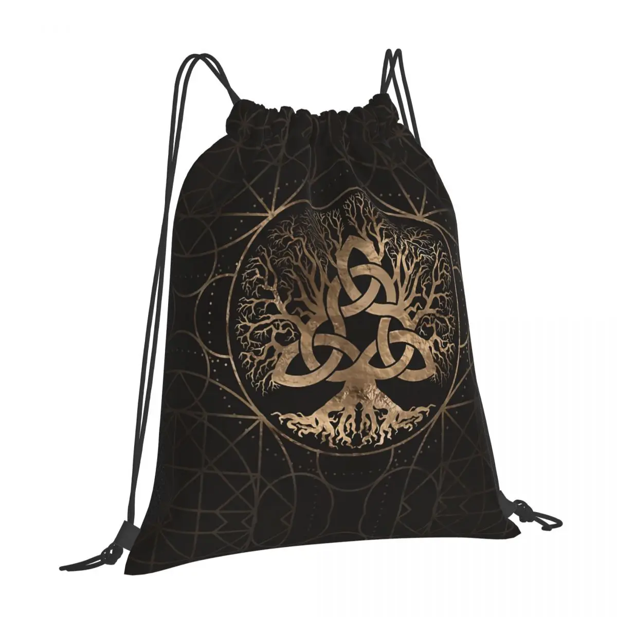 Tree Of Life Yggdrasil With Triquetra V-Viking Age Cool Portable Hiking Drawstring Bags Riding Backpack Gym Shoes Storage