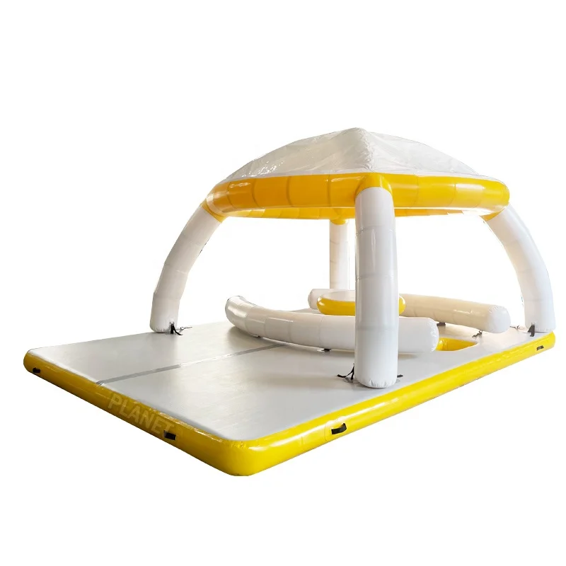

For Hot Summer Water Play Equipment Large Floating Water Platform Island Inflatable Party Boat For Leisure