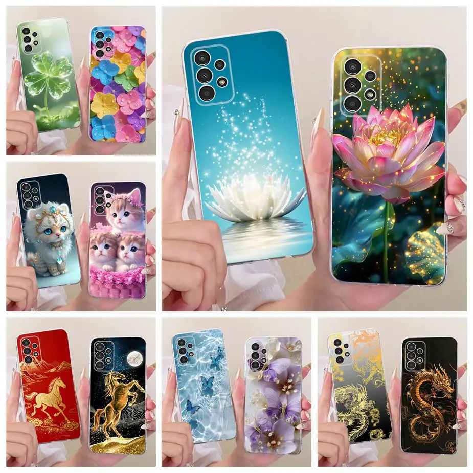 For Samsung Galaxy A13 Case SM-A135F Luxury Lotus Painted Cover Soft Slim Phone Case For Samsung A13 A 32 4G Galaxy A32 5G Shell