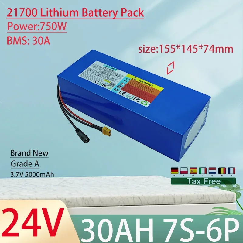 24V 30Ah 21700 7S6P Lithium Ion Battery Pack 750W Power Tool Batteries Outdoor Backup Batteries With 30A BMS+29.4V 5A charger