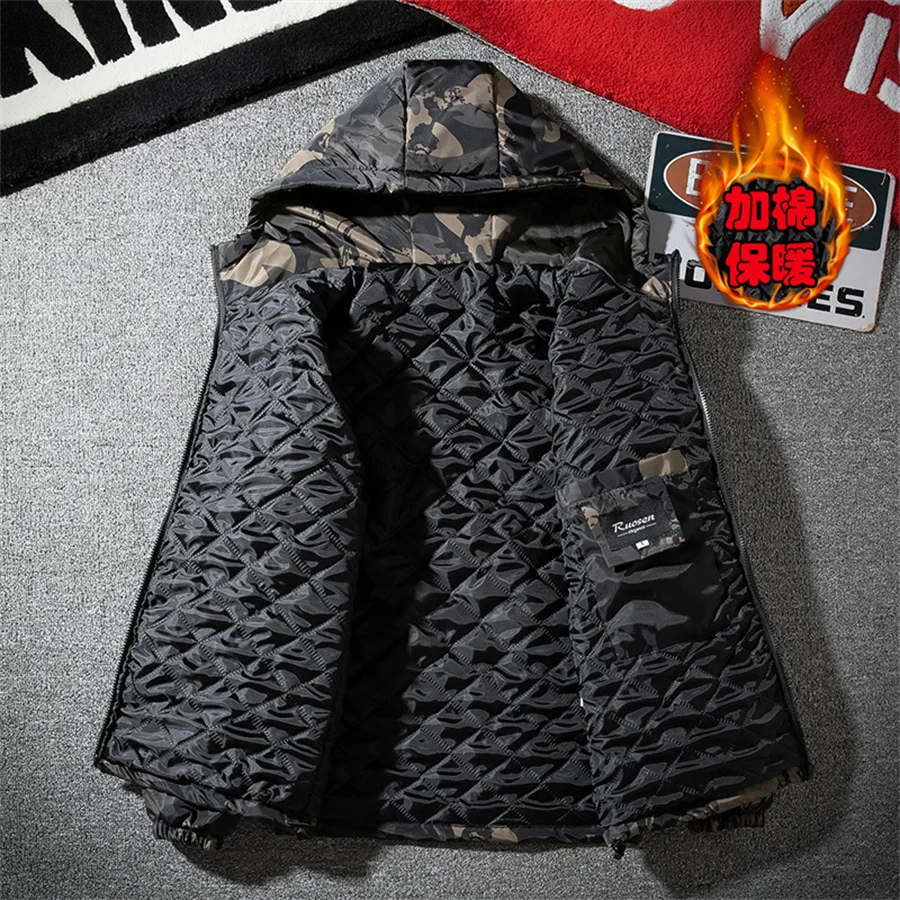 Camouflage Heren Jassen Winter Katoenen Gewatteerde Jas Dikke Warme Capuchon Bovenkleding Heren Casual Losse Streetwear Herenkleding