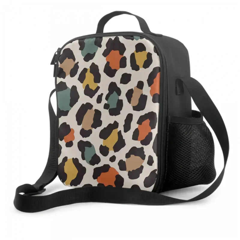 Colored Leopard Print Insulated Lunch Bag for School Work Picnic Cheetah Pattern Tote Lunch Box Containers Reusable Cooler Bag