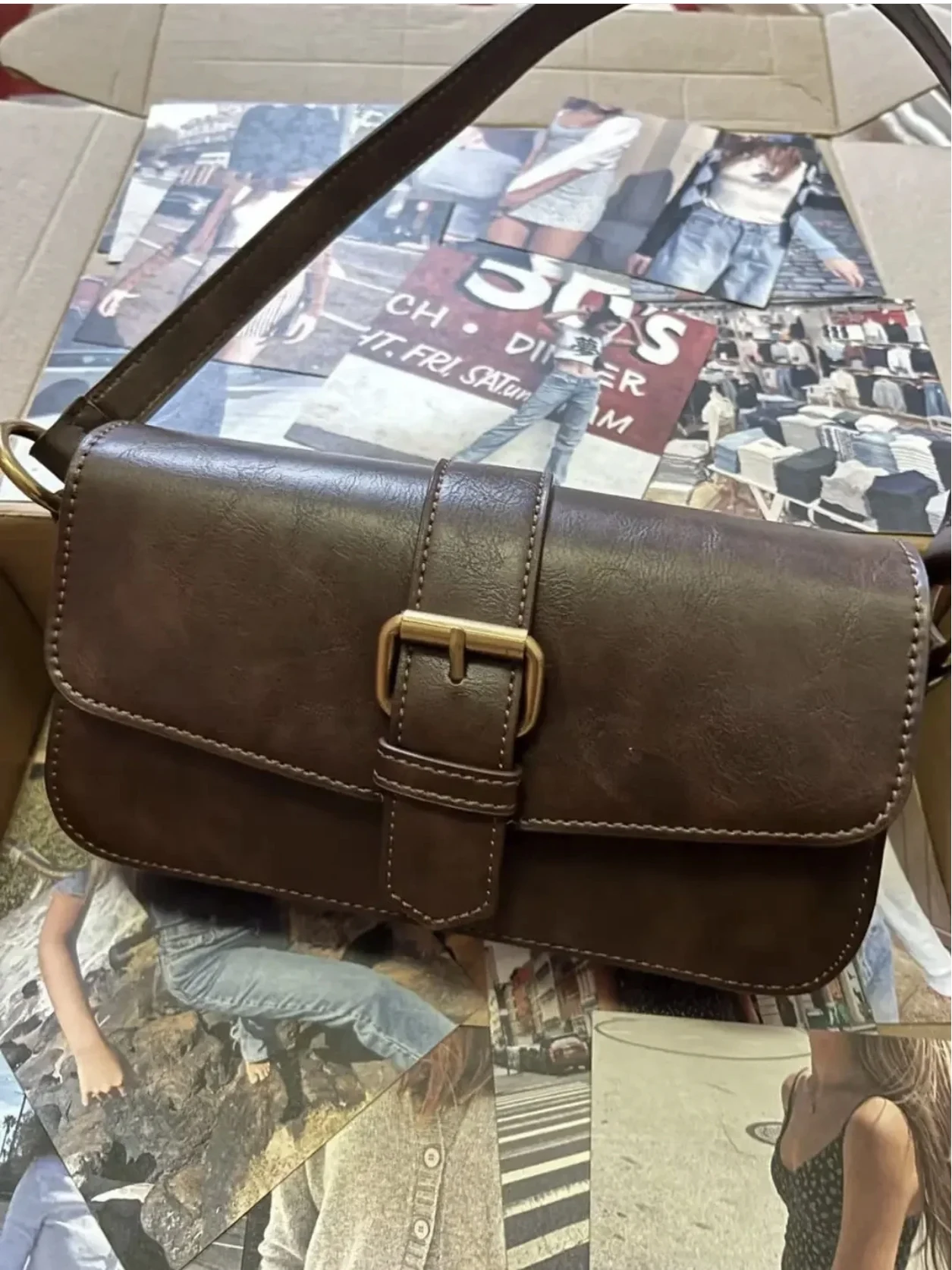 BrandyGirl Retro French Bread Bag Women's Brown Leather Bule Handbag Underarm Single oulder Bag Soft PU Leather Pure Color