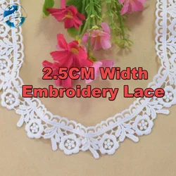 2.5cm White Polyester Lace Embroidery French Ribbon Fabric Guipure Diy Trims Warp Knitting Sewing Accessories Doll Dress#4347