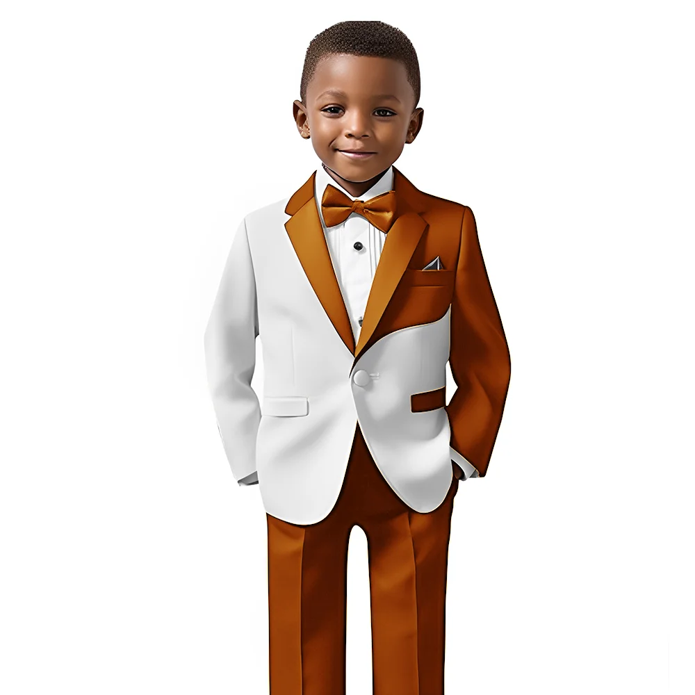 Color Block Boys Suit 2 Piece Set Kids Wedding Tuxedo Jacket Pants Formal Party Child Blazer Customized Clothes for 2-16 Years