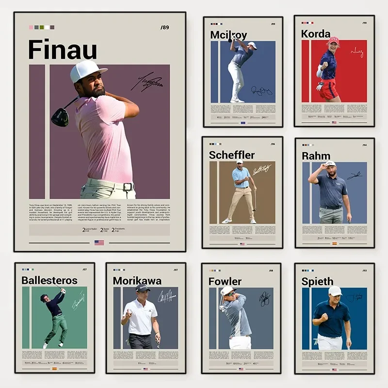 Golf Players Poster Pro Golfer PGA Tour Champion Swing Motion Canvas Painting Wall Art for Living Room Home Decor Fans Gift