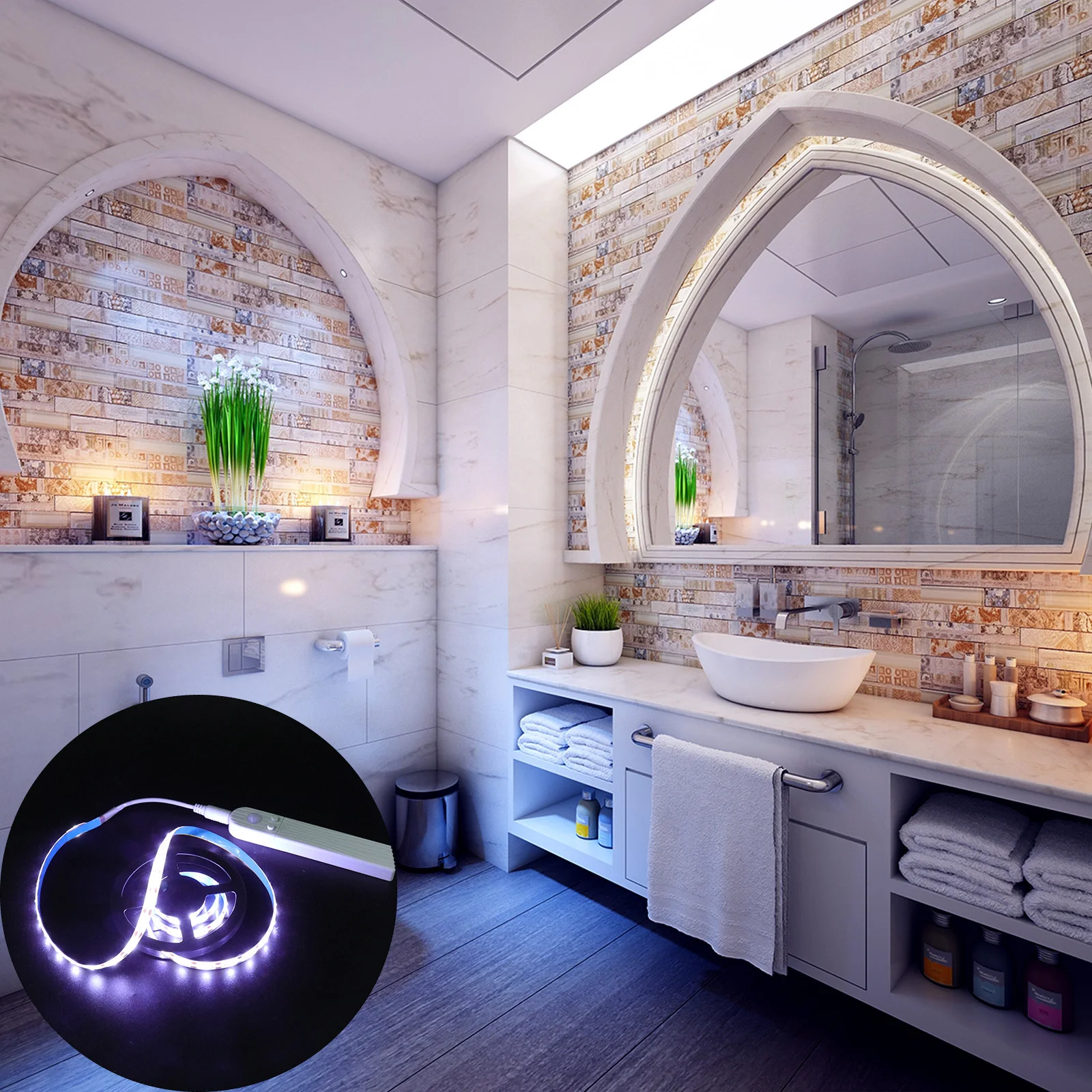 

1Pcs 1m LED Sensor Light Strip 5V Motion Sensor Lamp Bar Waterproof Patch Type Cordless Night Light for Closet Wardrobe Cabinet