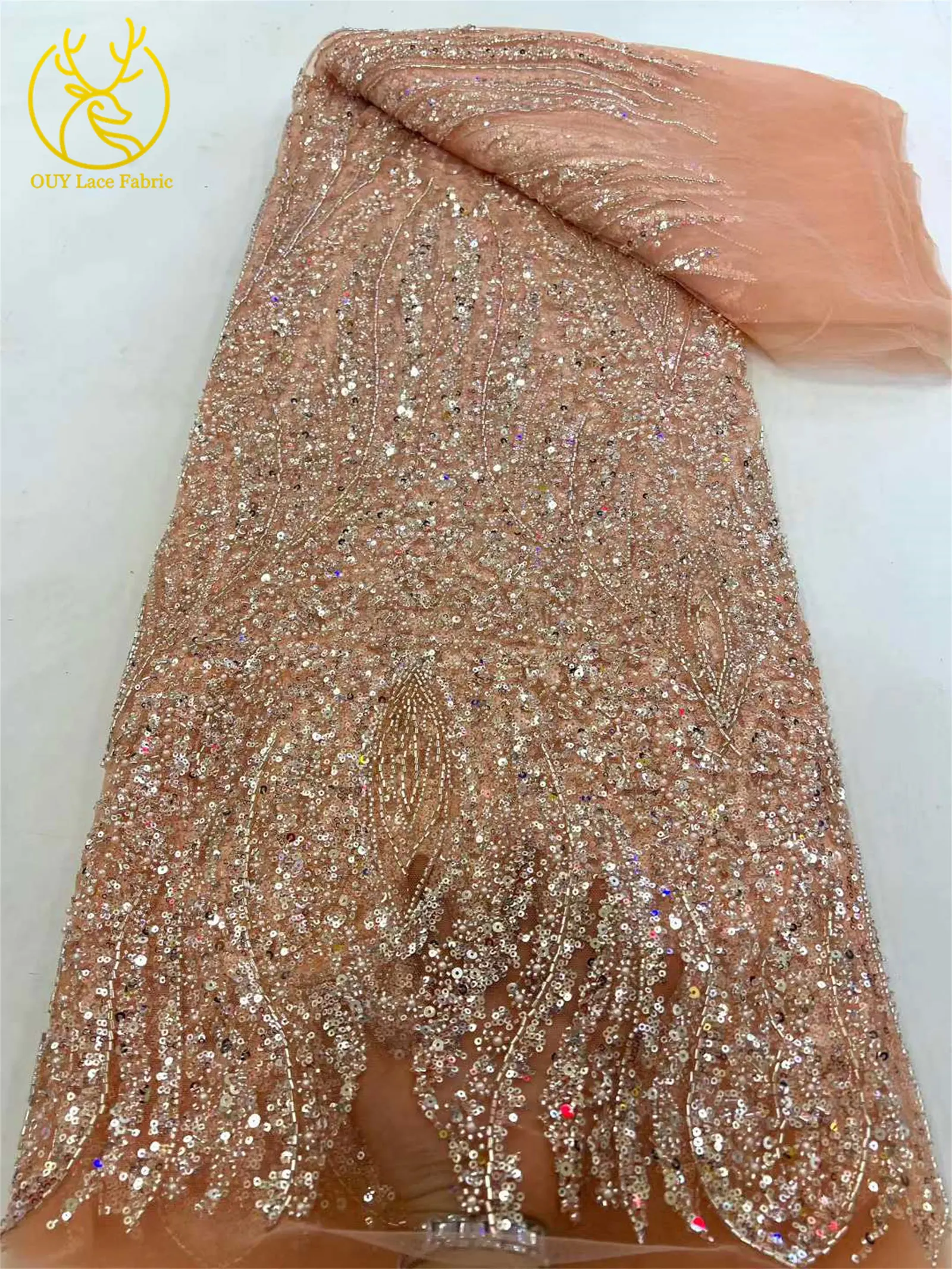 Nuevo Tejido de Encaje con Cuentas para Novios Africanos 2026, Tejido de Encaje Francés Real de Alta Calidad con Lentejuelas para Vestidos de Noche de Boda para Mujer