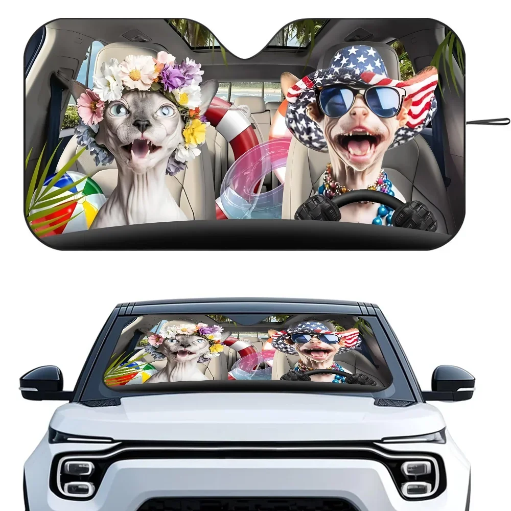 

Sphynx Cat Car Sunshade Curtains Heat-insulating Aluminum FilmReusable Suction Cup Blocks UV Rays Car Sun Visor Protector