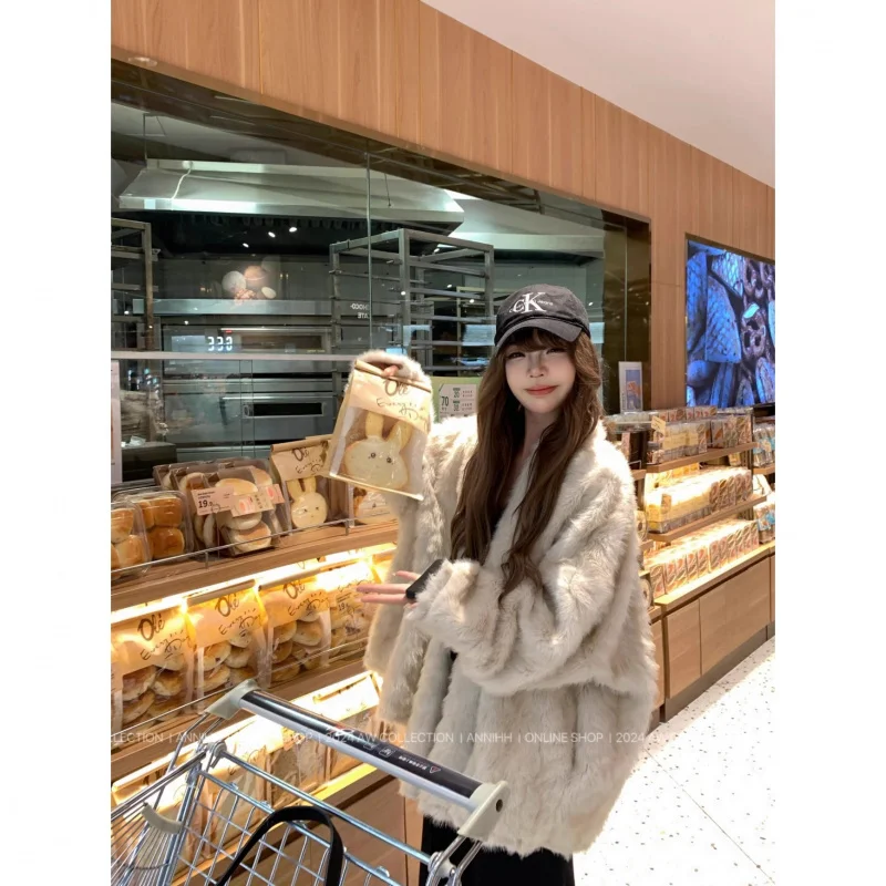 New Fur Winter Lazy Loose Style No Button Design Fur Coat Imitation Mink Fur Oversized Fur Coat