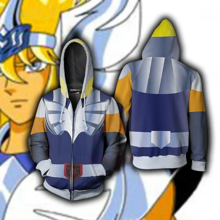 أنيمي سانت سيا ثلاثية الأبعاد طباعة هوديس الرجال النساء الشارع الشهير المتضخم بلوزات تأثيري قلنسوة بسحاب الذكور تأثيري سترة معطف #4