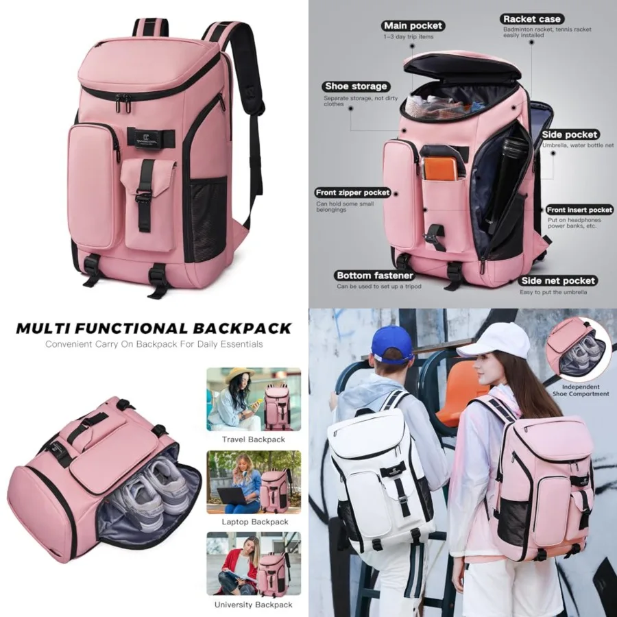 

Carry on Travel Backpack for Men Women, 30L Multi-Pocket 17.3inch Laptop Backpack, Sports Gym Tennis Badminton Backpack with Sh