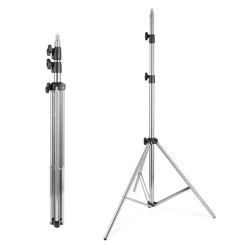 2M Stainless Steel 3-Section Telescopic Photography Tripod Light Stand for Flash LED Light Base Station Thermometer Mount