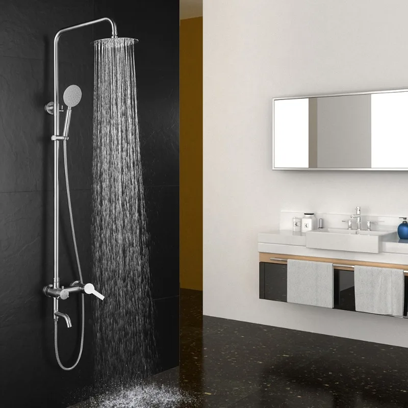 304 stainless steel thermostatic shower system with showerhead and adjustable handheld shower, bathroom shower kit