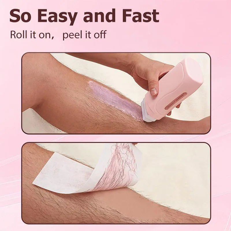 Unisex Roller Wax Roll-On Depilatory Wax Cream with Heater Hair Removal Kit Hot Cartridge Waxing Equipment Tool for Smooth Skin