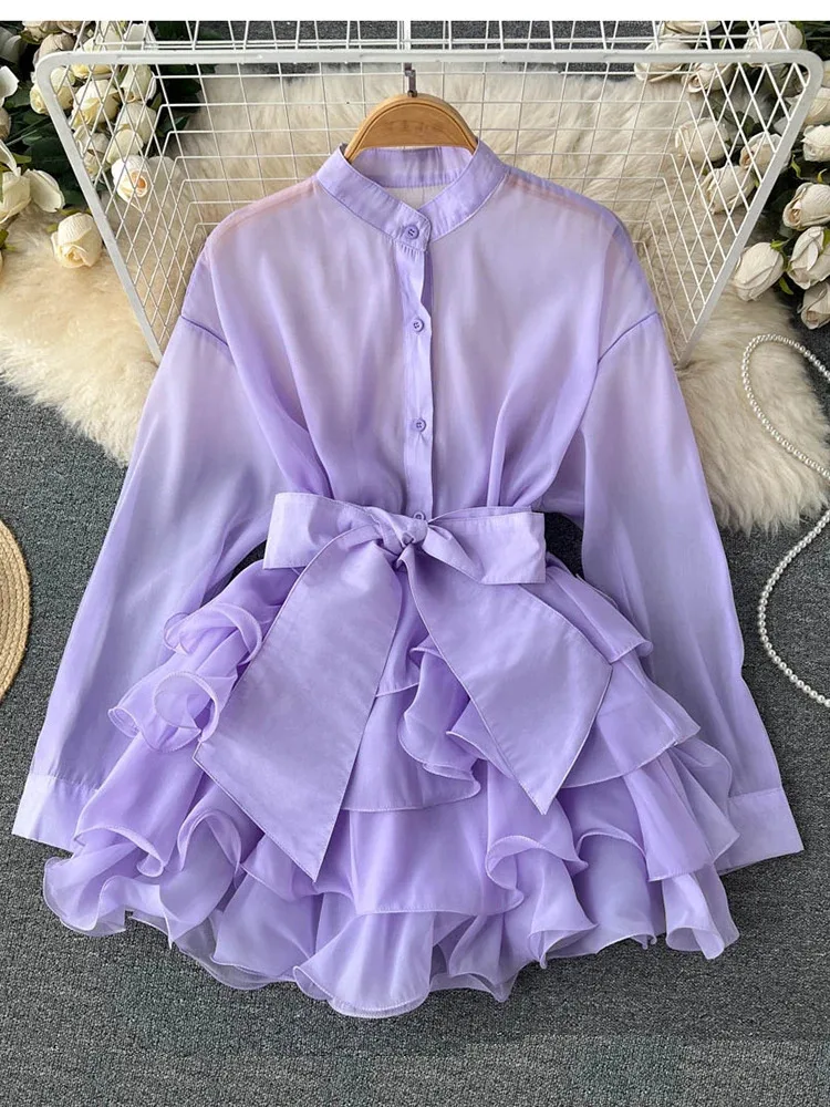 

Women Spring Autumn Winter Temperament Chiffon Chic New Ruffle Foreign Style Senior Design Bow Tie Small Shirt D2348