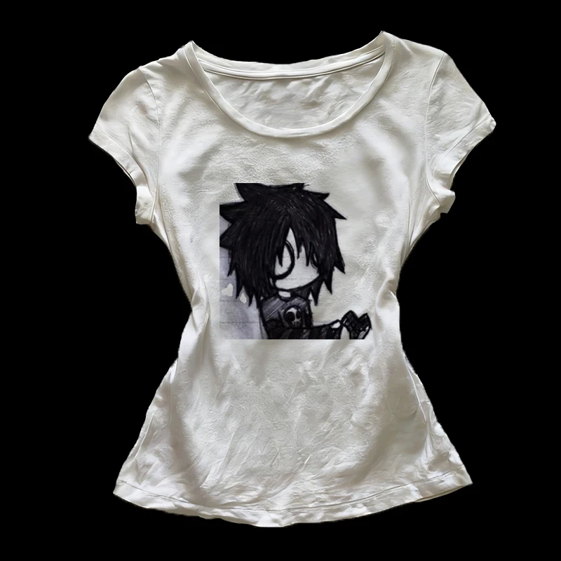 Subkultur Y2K Europäischer und amerikanischer Stil Damen OLDEN Stil bedrucktes Kurzarm-T-Shirt Punk Gothic Slim Fit Top Spicy Girl