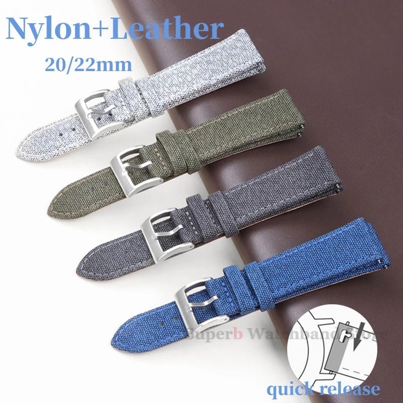 20mm 22mm Premium Nylon Leather Watchband Quick Release Strap Sport Bracelet for Omega Strap for Seiko Vintage Men Accessories