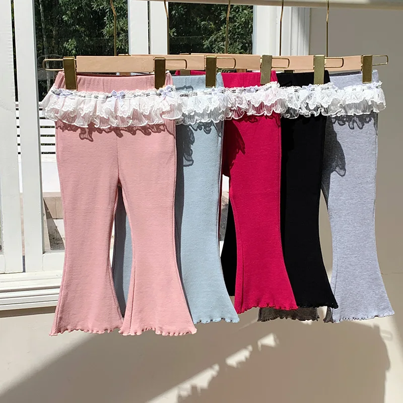 

Girls Fried Street Spring Pants 2025 New Girls Foreign Style Sweet Pants Skirt Flared Pants Lace Fart Curtain Leggings