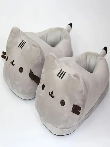 Cartoon Full Covered Cat Slippers Warm Winter Slides Soft Plush Doll Indoor Cute Anime Bedroom Shoes For Man Woman Home Use