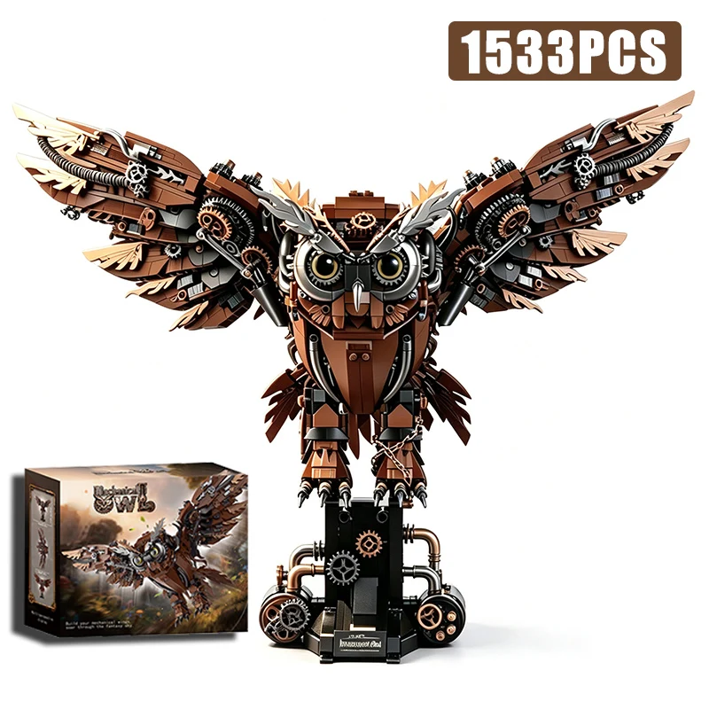 Creative 1533PCS Vintage Steam Owl Animal Building Blocks Mechanical Punk Eagle Home Decoration MOC Bricks Assembly Toys Gift