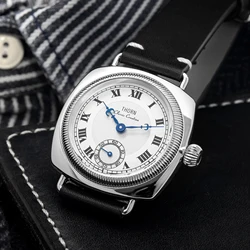 THORN Men's Vintage Wristwatch 36mm White Dial Square Case Sapphire Glass Quartz Movement Leather Strap 10Bar Water Resistant