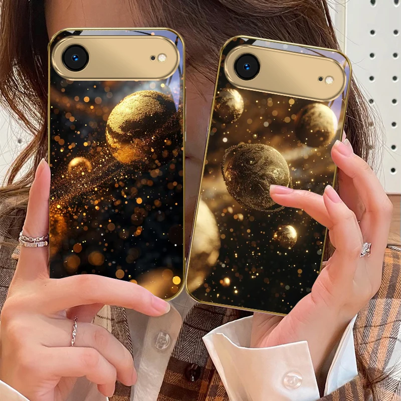 

Golden Universe Model For IPhone 17Pro Max 16 17 Pro 15 Pro 14 13 Plus 12 Mini 11Pro Max XR 16E 17Air Golden glass phone case