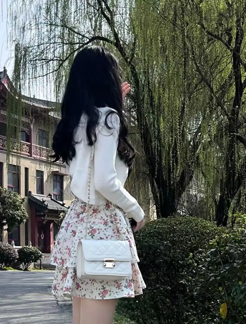 Two Piece Suit Floral Sweet Dress Women Casual Skinny Sexy Mini Dress Female Korean Fashion Ruffle Flounce Slim Strappy Party